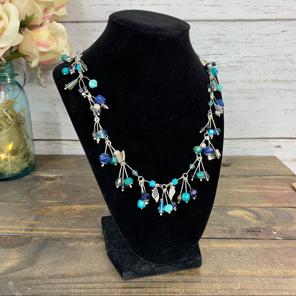 MAURICES Blue Bead/Silver Long Cluster Necklace